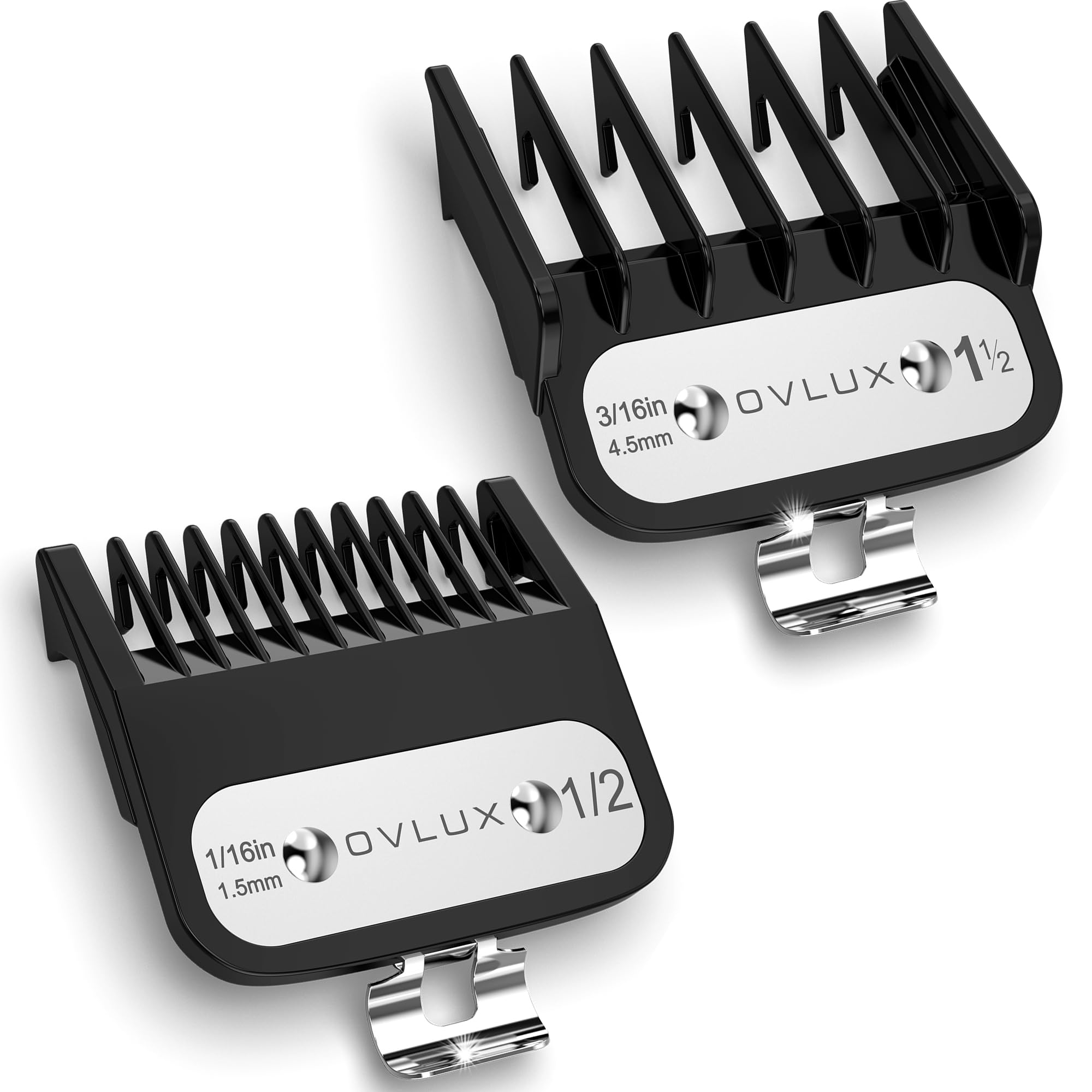 Professional set of 10 semi-metal black clipper guards, compatible with most Wahl clippers and ranging from 1/16" to 1",
