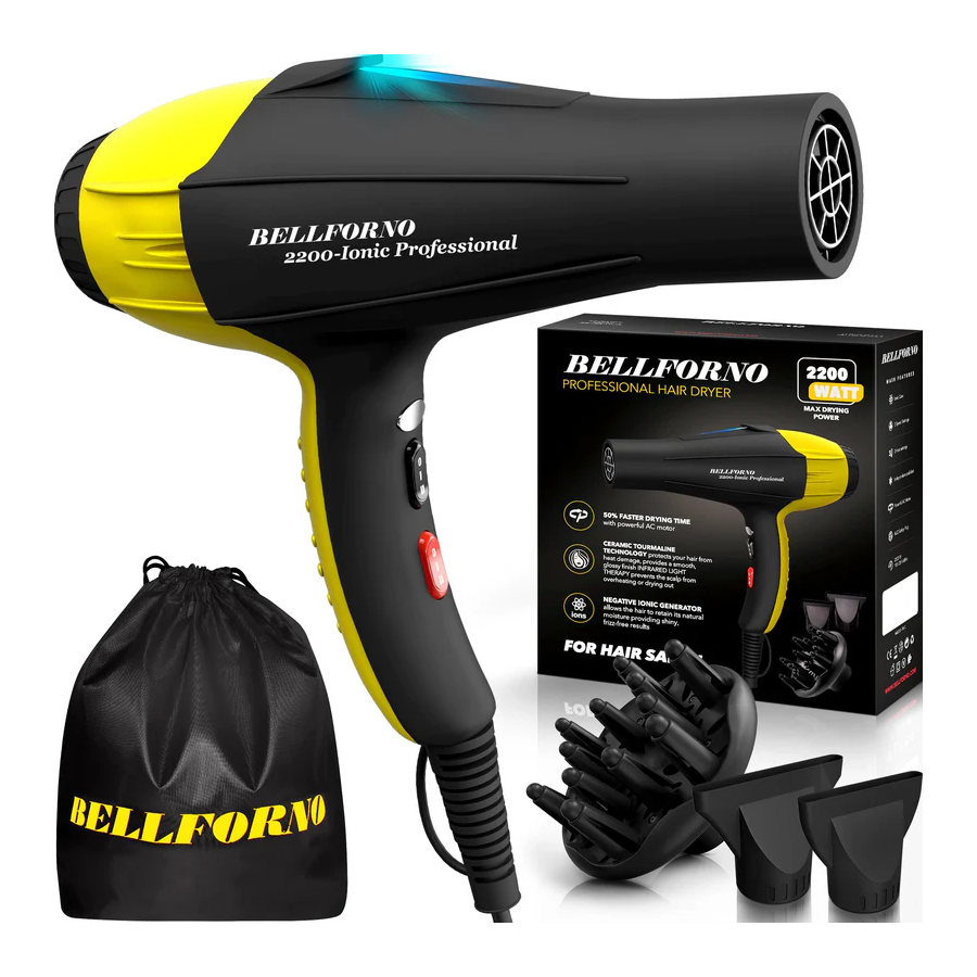 High-Power 2200W Ionic Hair Dryer Black/Yellow