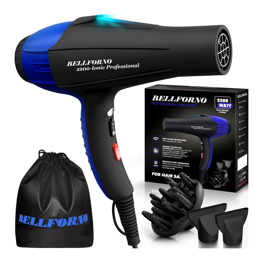 Professional 2200W Ionic Salon Hair Dryer (Black/Blue)