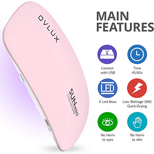 OVLUX Mini UV LED Nail Lamp USB Portable Gel Curing Lamp Pocket Size Mini Nail Dryer Nail UV Light (Pink)