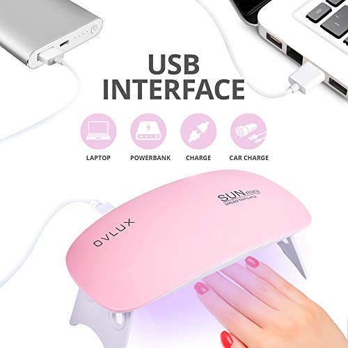 OVLUX Mini UV LED Nail Lamp USB Portable Gel Curing Lamp Pocket Size Mini Nail Dryer Nail UV Light (Pink)