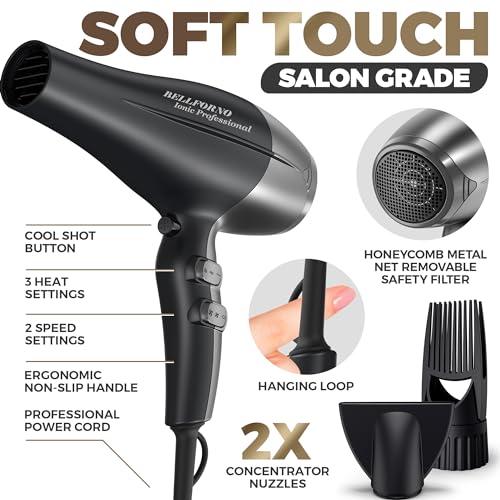 Fast-Dry 2200W Negative Ionic Ceramic Hair Dryer Tourmaline Technology - Lightweight & Quiet Professional Salon Blow Dryer with ADC Motor - hairdryer