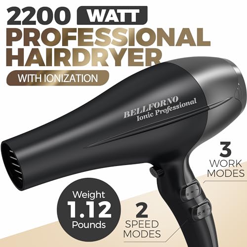 Fast-Dry 2200W Negative Ionic Ceramic Hair Dryer Tourmaline Technology - Lightweight & Quiet Professional Salon Blow Dryer with ADC Motor - hairdryer