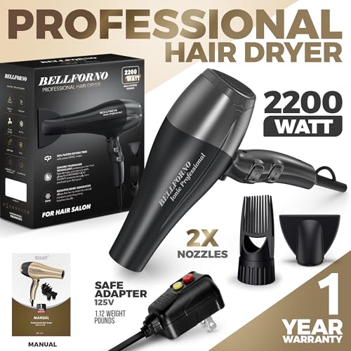 Fast-Dry 2200W Negative Ionic Ceramic Hair Dryer Tourmaline Technology - Lightweight & Quiet Professional Salon Blow Dryer with ADC Motor - hairdryer