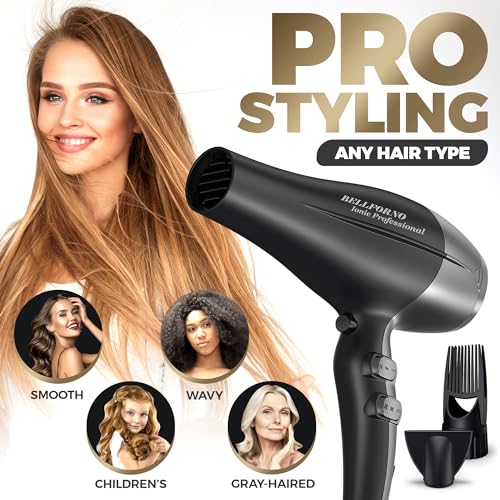 Fast-Dry 2200W Negative Ionic Ceramic Hair Dryer Tourmaline Technology - Lightweight & Quiet Professional Salon Blow Dryer with ADC Motor - hairdryer