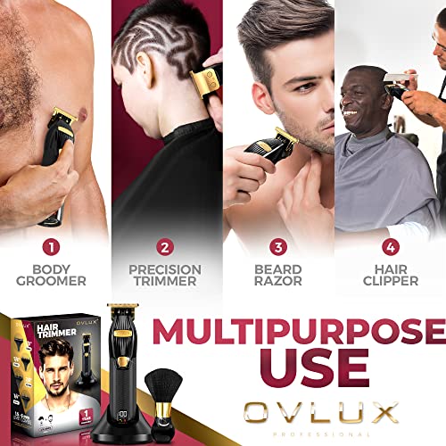 Professional Cordless Hair Trimmer for Men by OVLUX - High-Precision, Long-Lasting Battery, LED Display, includes 4 Guide Combs & Accessories - Ideal for Barbers & Home Grooming