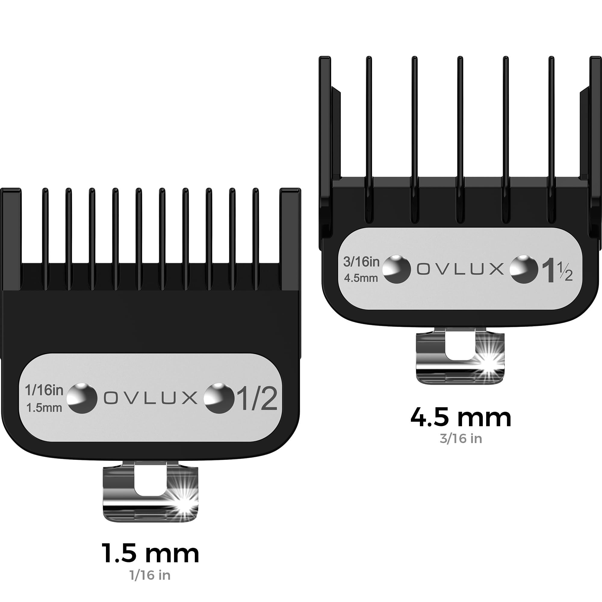 Professional set of 10 semi-metal black clipper guards, compatible with most Wahl clippers and ranging from 1/16" to 1",