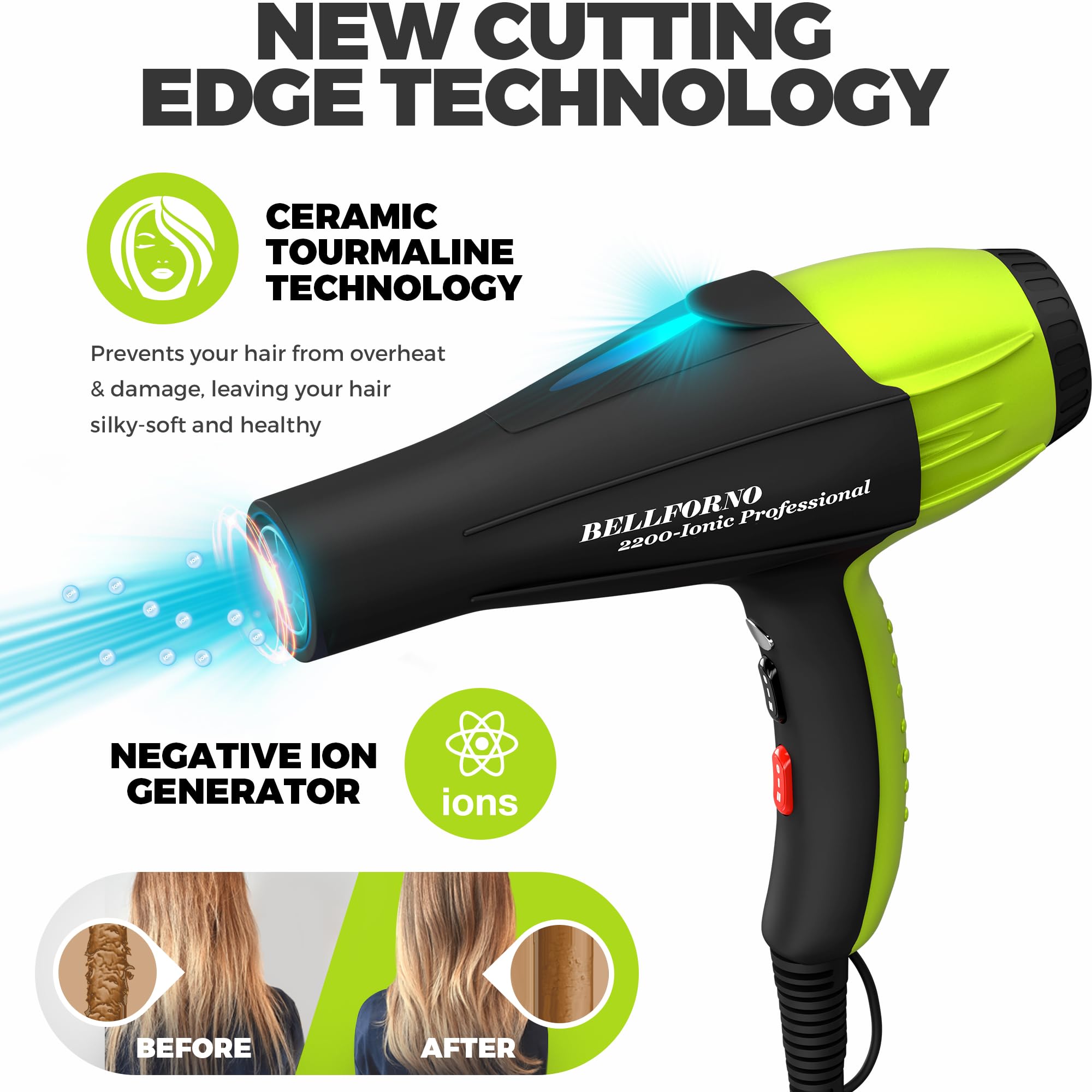 Professional Ionic 2200W Hair Dryer with Diffuser for Salon Use