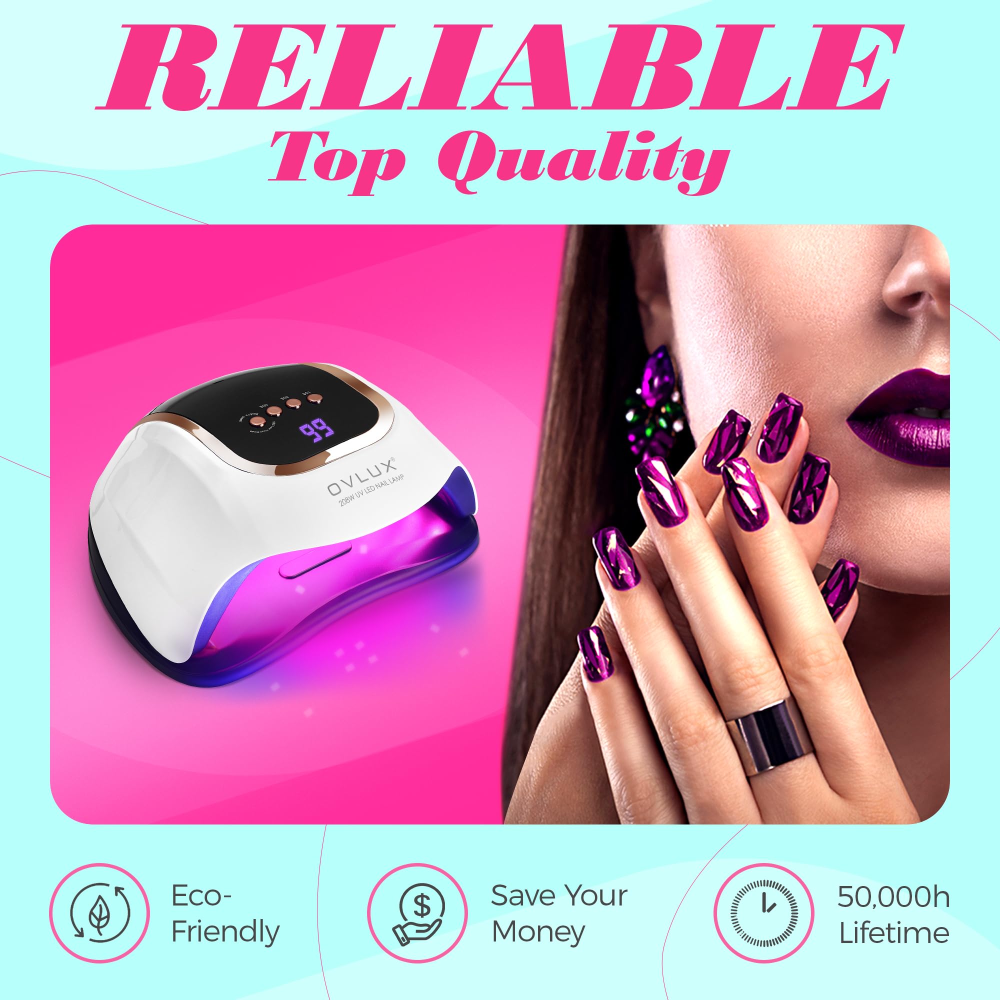 208W LED Nail Lamp with 66 LED Beads, Quick-Drying for Gel Nails, Professional UV Light with 4 Timers, Ideal for Home and Salon Nail Art, White