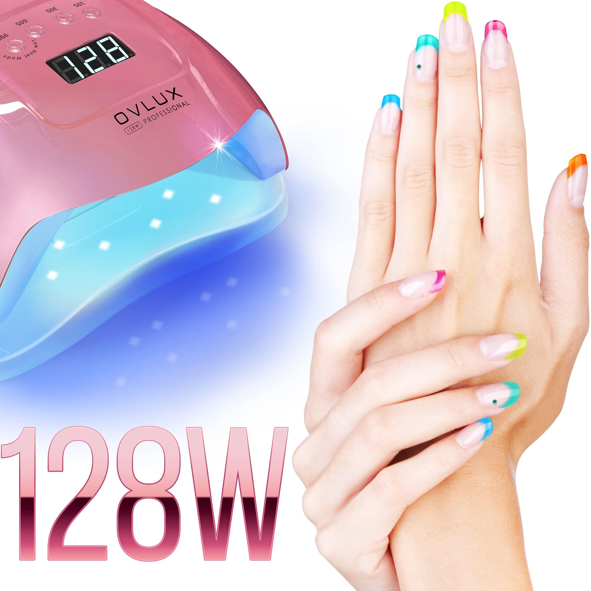 OVLUX UV Light for Nails, 128W Professional UV LED Nail Lamp, Gel polish uv led nail dryer lamp light for Gel Nails Polish Manicure Salon Curing Lamp Nail Art Tools with Automatic Sensor (Pink)