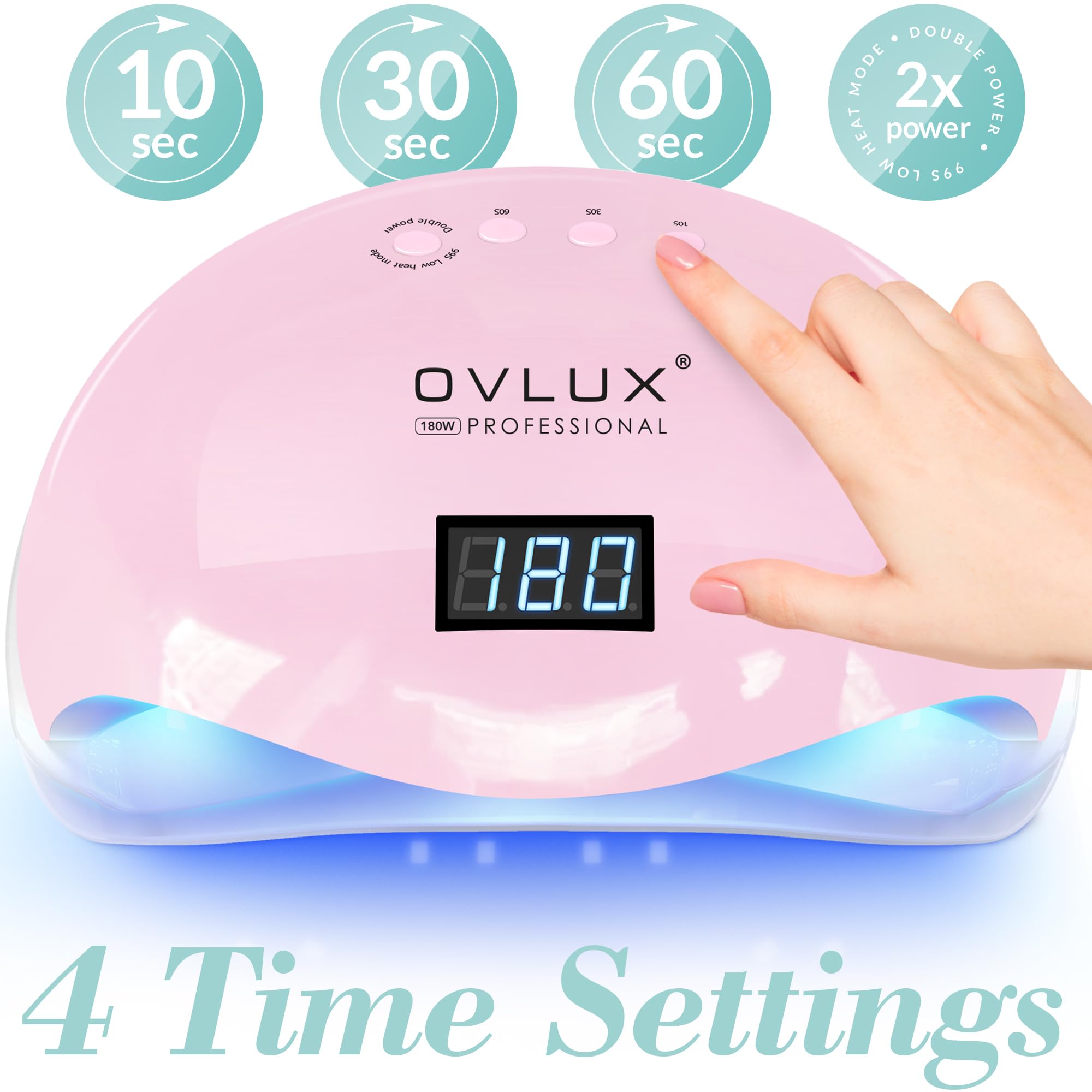 OVLUX Pro 180W UV LED Nail Lamp - Dual-Use Gel Polish Dryer with 57 Precision Bulbs, 4 Adaptive Timers, Auto-Sensor - All-in-One Mani-Pedi Solution for Salon & Home - Pink (Blushing Bride)