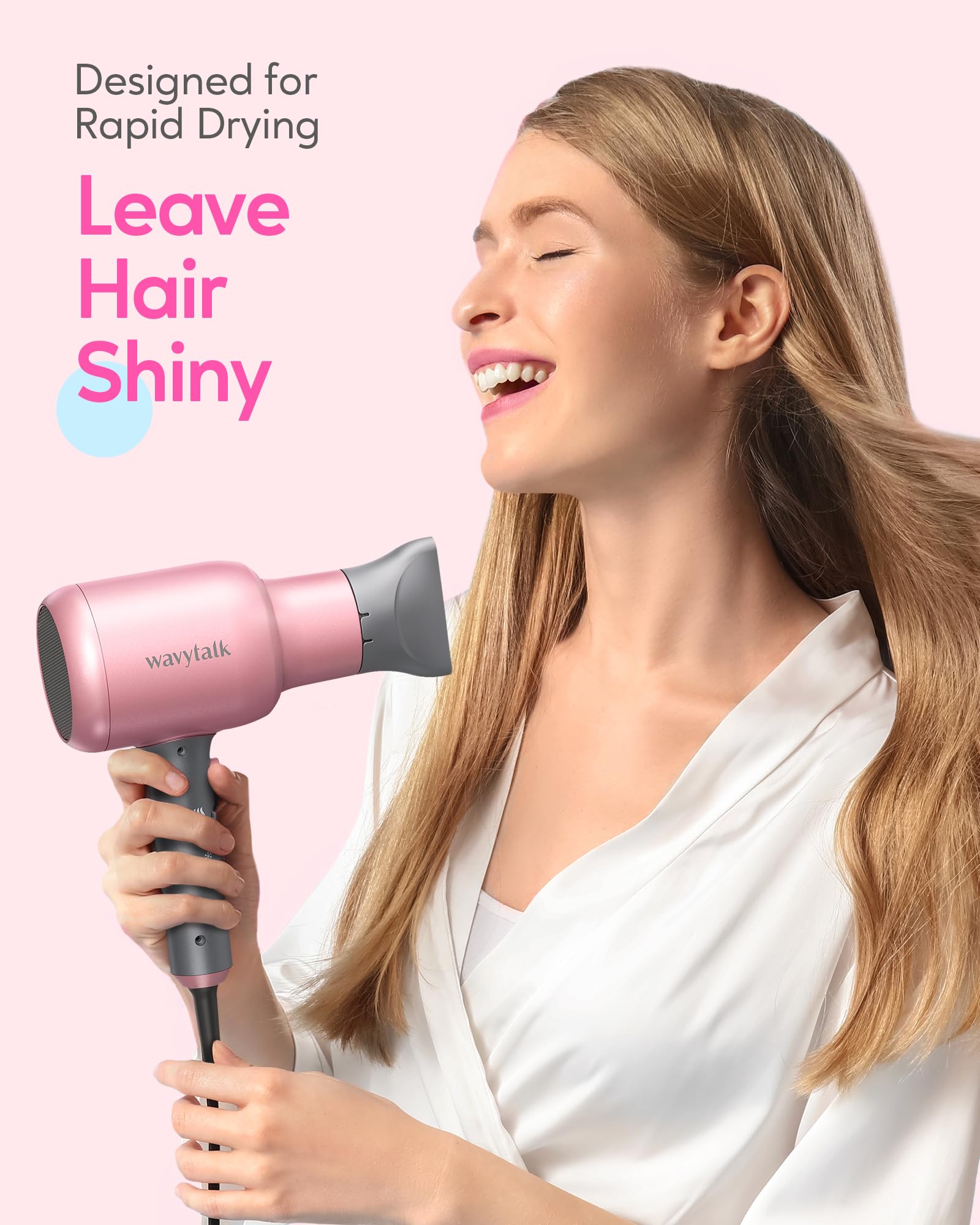 Wavytalk Ionic Hair Dryer Blow Dryer with Diffuser & Comb for Curly Hair Professional 1875W High Power Dryer with Ceramic Technology for Fast Drying as Salon Light and Quiet