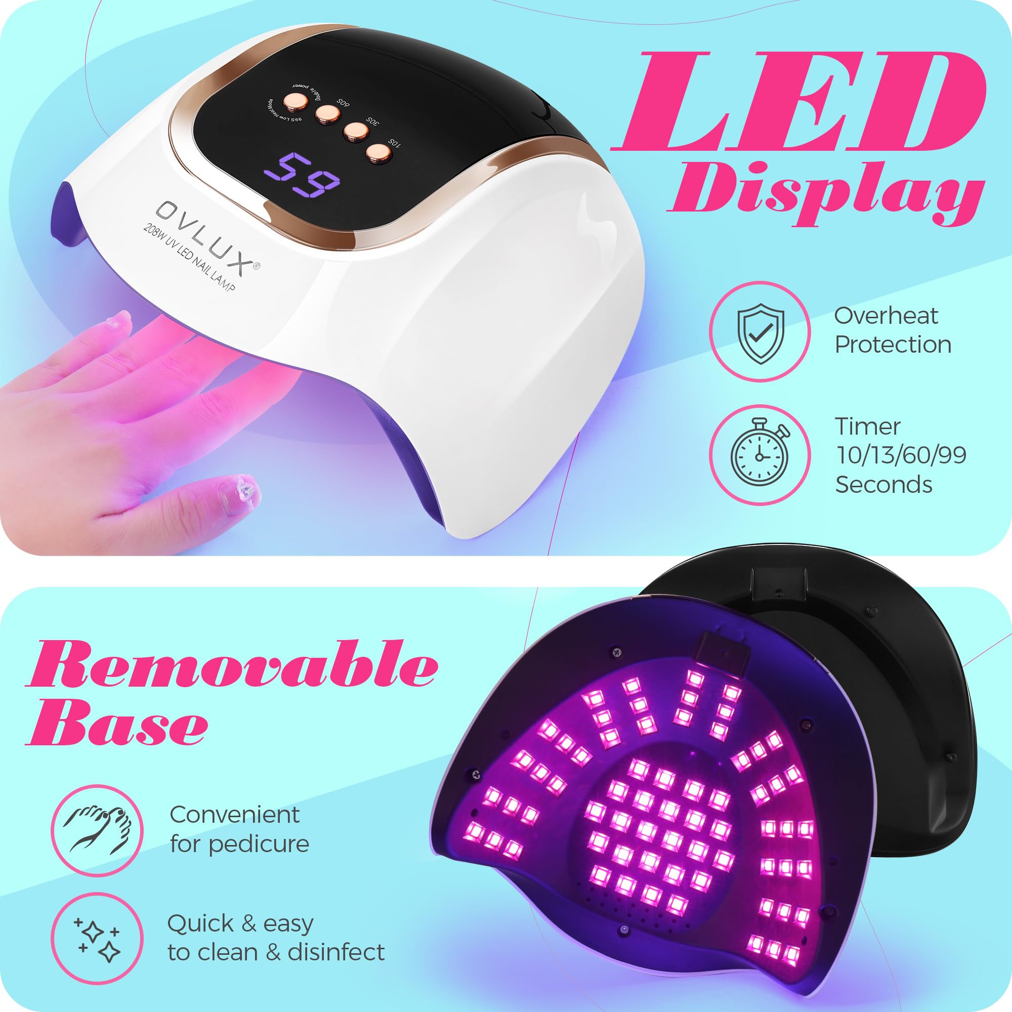 208W LED Nail Lamp with 66 LED Beads, Quick-Drying for Gel Nails, Professional UV Light with 4 Timers, Ideal for Home and Salon Nail Art, White