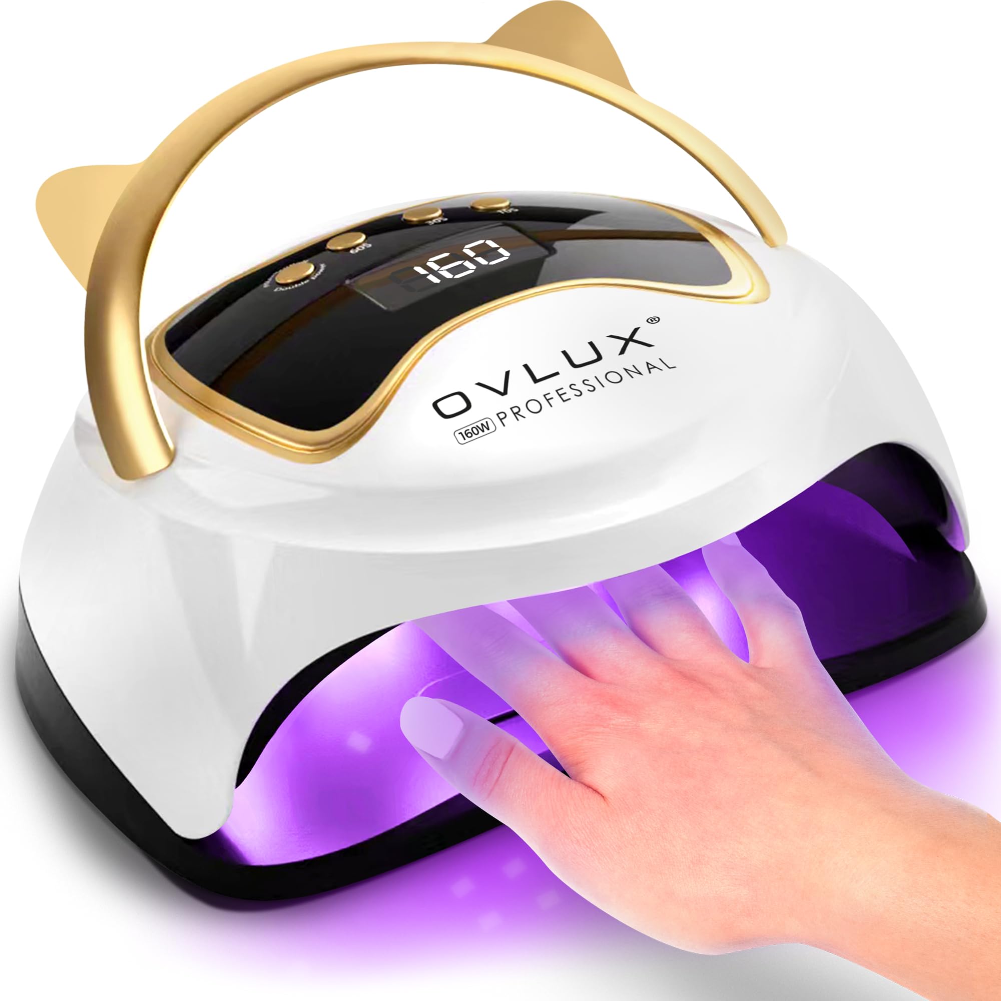 OVLUX UV LED Nail Lamp 160W, Professional Nail Dryer Lamp with 3 Timers and LCD Display, UV Gel Curing & Gel Polish Light with 36 LED for Salon and Home Use