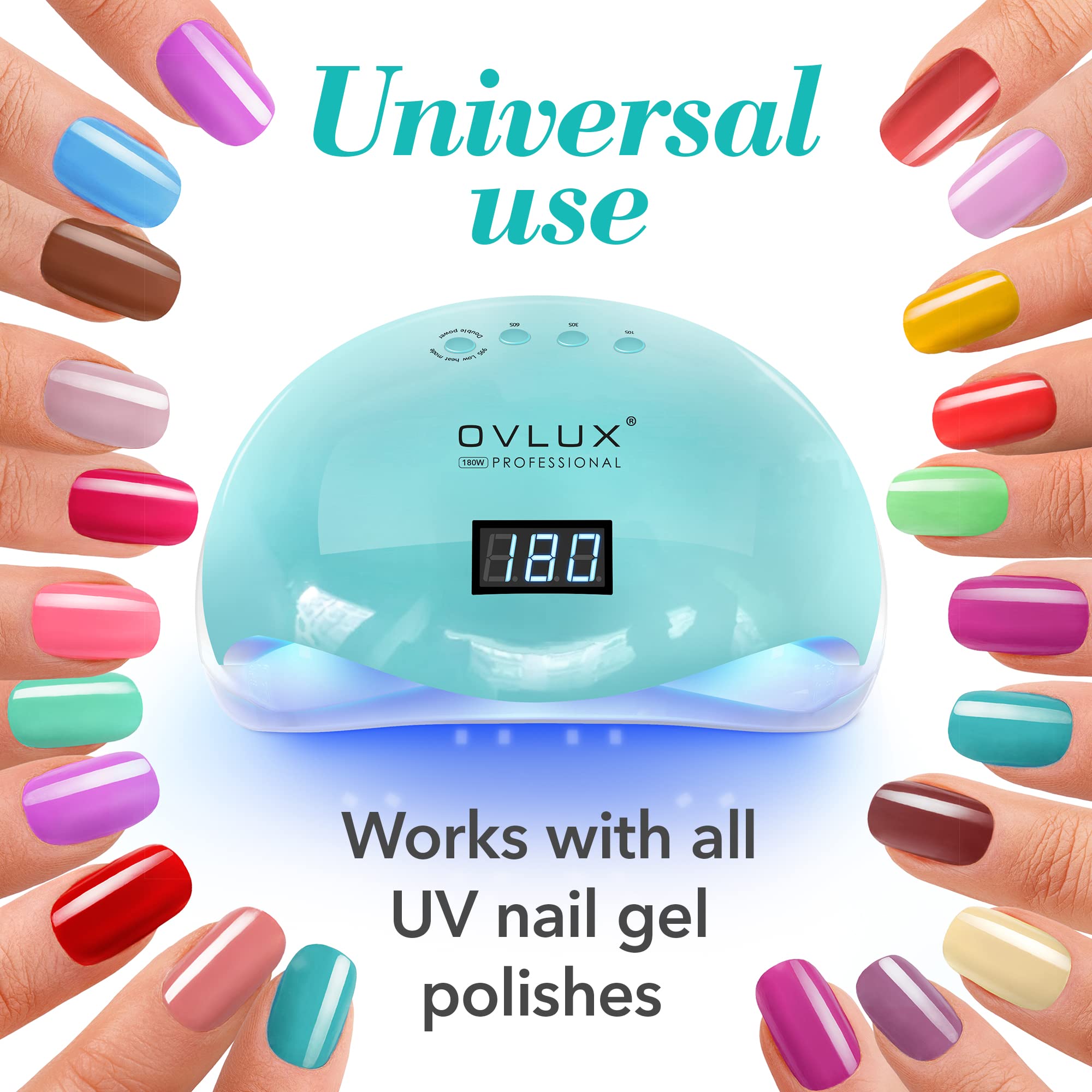 UV LED Nail Lamp 180W, Professional Nail Dryer Gel Polish Light, UV Nail Light with 57 Bulbs, 16 Files & Buffers, Nail Polish Curing Gel LED Dryer, Professional Nail Art Tools - Color Tiffany