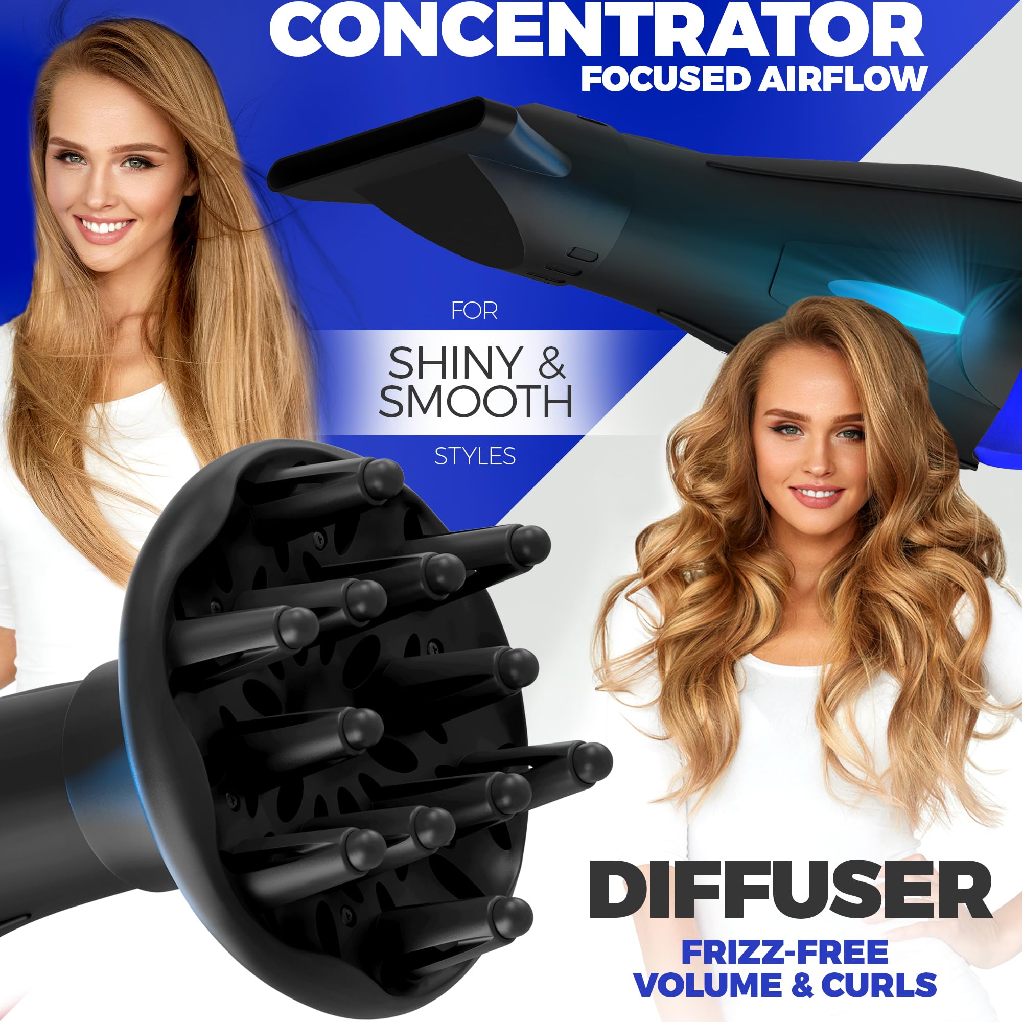 Professional 2200W Ionic Salon Hair Dryer (Black/Blue)