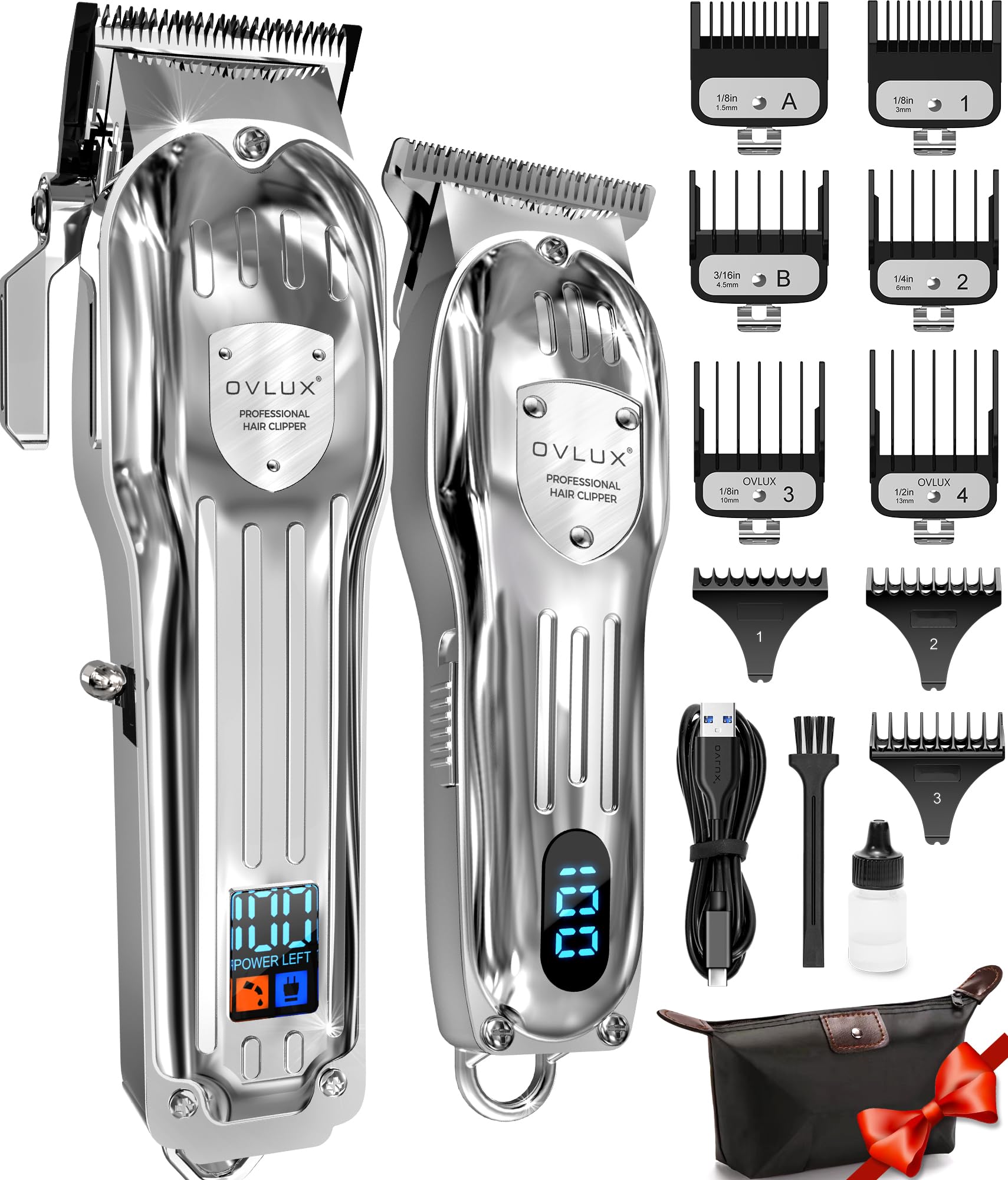 Professional Hair Clippers for Menं Cordless Beard and Hair Trimmer Set with LCD Display - Barber-Grade Haircut Kit, Complete Grooming Essentials with Travel Case - Ideal Gift for Men