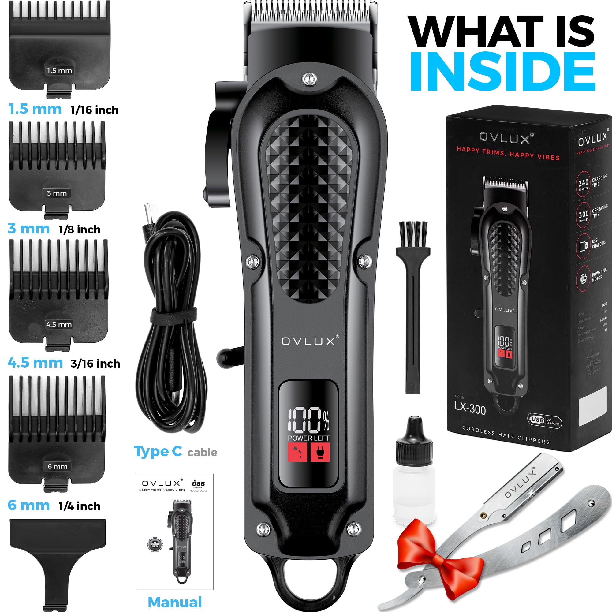 OVLUX Cordless Hair Clippers for Men: Professional Barber Clippers for Precision Grooming, Rechargeable and Powerful - Máquina para Cortar Pelo de Hombre