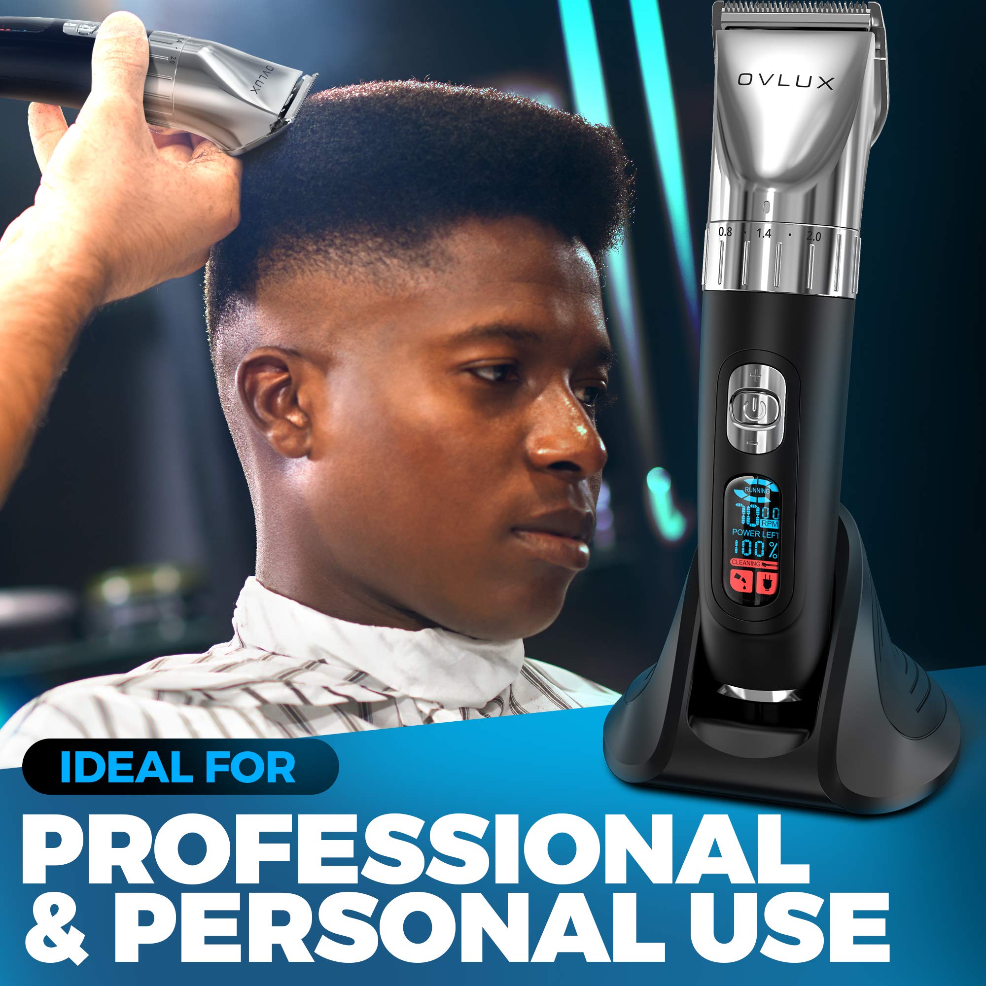 OVLUX Advanced Hair Clipper Kit - Versatile Corded/Cordless Use, Ergonomic with LED Display, Sharp Stainless Steel Blades, Perfect for Men’s Hair & Beard Styling, includes 4 Guide Combs & Accessories