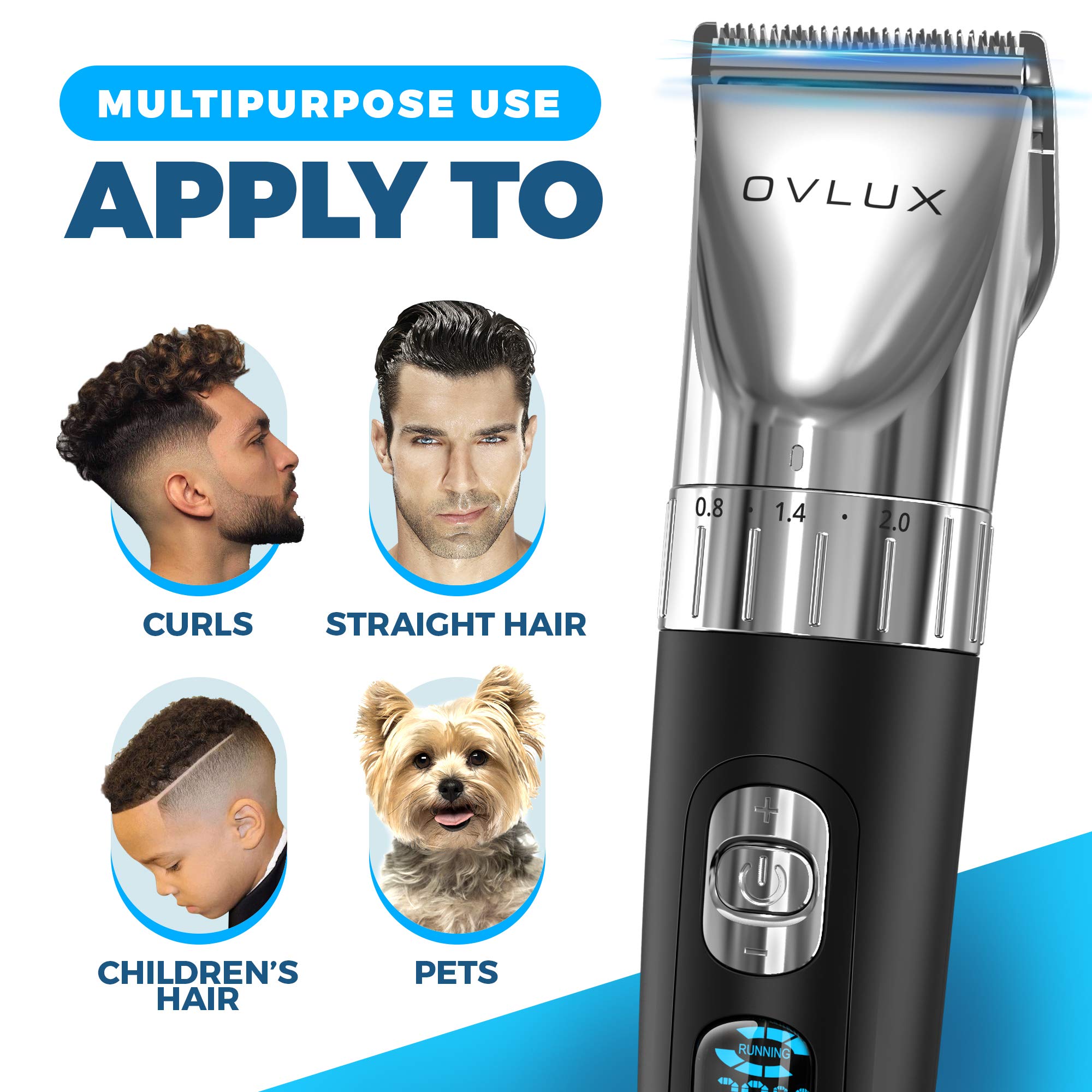 OVLUX Advanced Hair Clipper Kit - Versatile Corded/Cordless Use, Ergonomic with LED Display, Sharp Stainless Steel Blades, Perfect for Men’s Hair & Beard Styling, includes 4 Guide Combs & Accessories