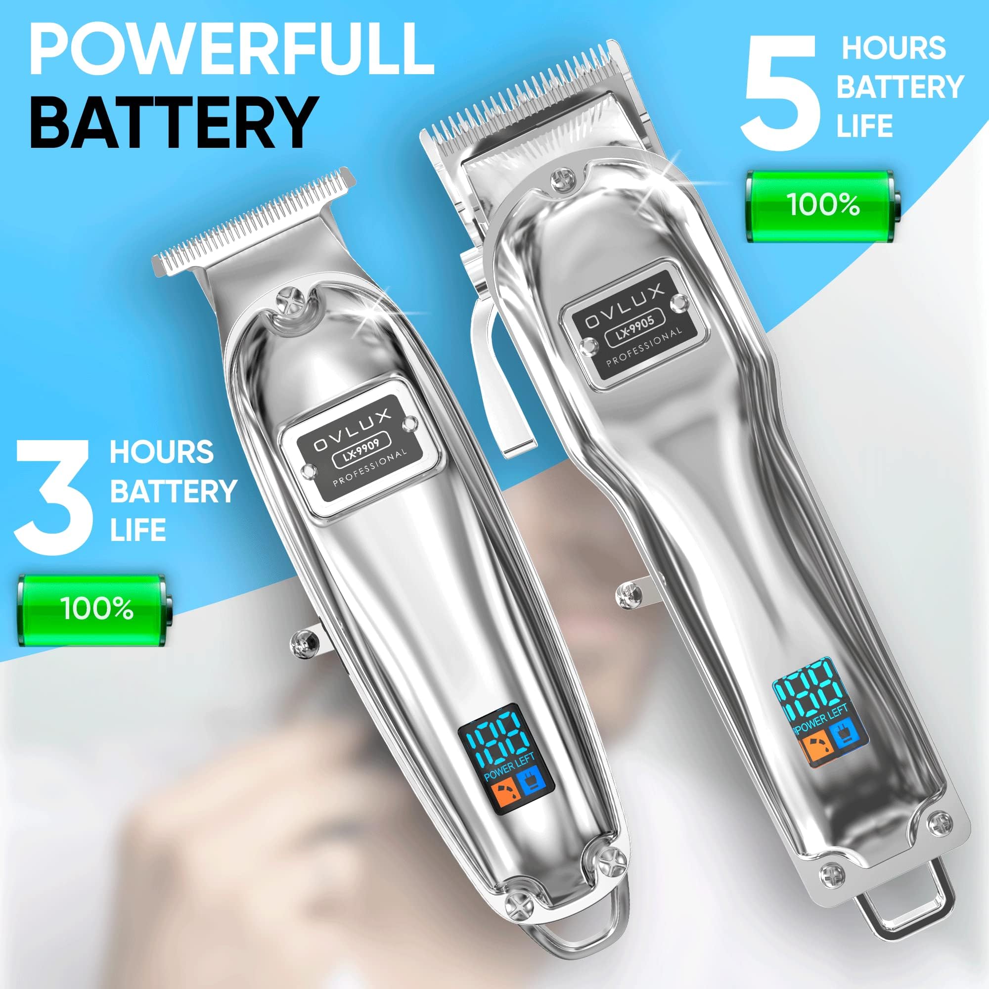 Full Metal Cordless Hair Clippers and Trimmer professional set for Men - Rechargeable Clippers for Hair Cutting, Beard T-Blade Trimmer for men, haircut machine for Self Cutting & Grooming Kit