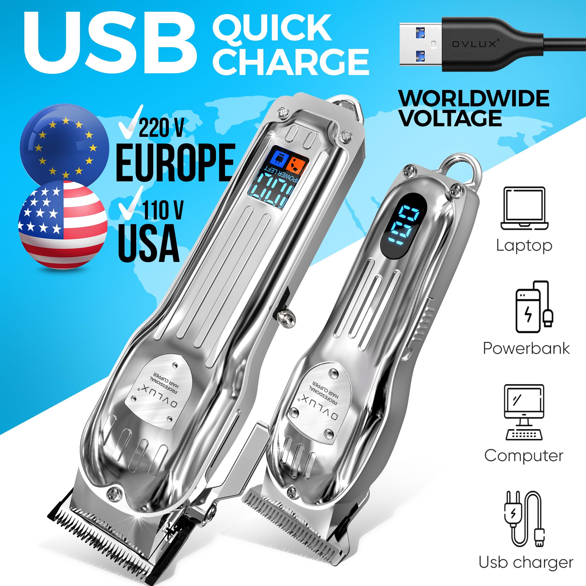 Professional Hair Clippers for Menं Cordless Beard and Hair Trimmer Set with LCD Display - Barber-Grade Haircut Kit, Complete Grooming Essentials with Travel Case - Ideal Gift for Men