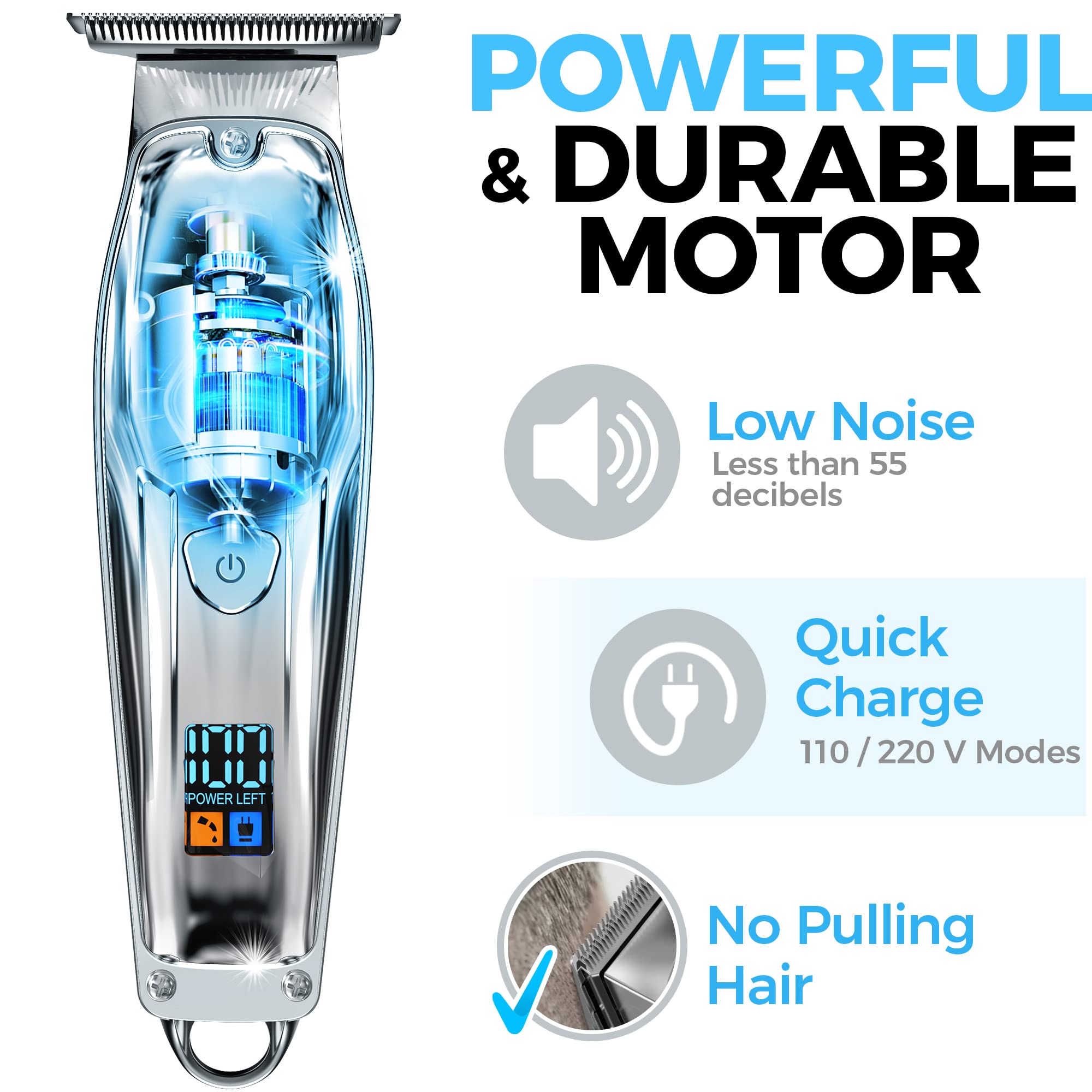 OVLUX [Waterproof] Full Metal Professional Hair Trimmer for Men - Rechargeable Hair Trimmer for Men - Cordless Clippers and Trimmers - Trimmer Liner with 1400 mAh Battery - 1mm, 2mm & 3mm Guide Combs