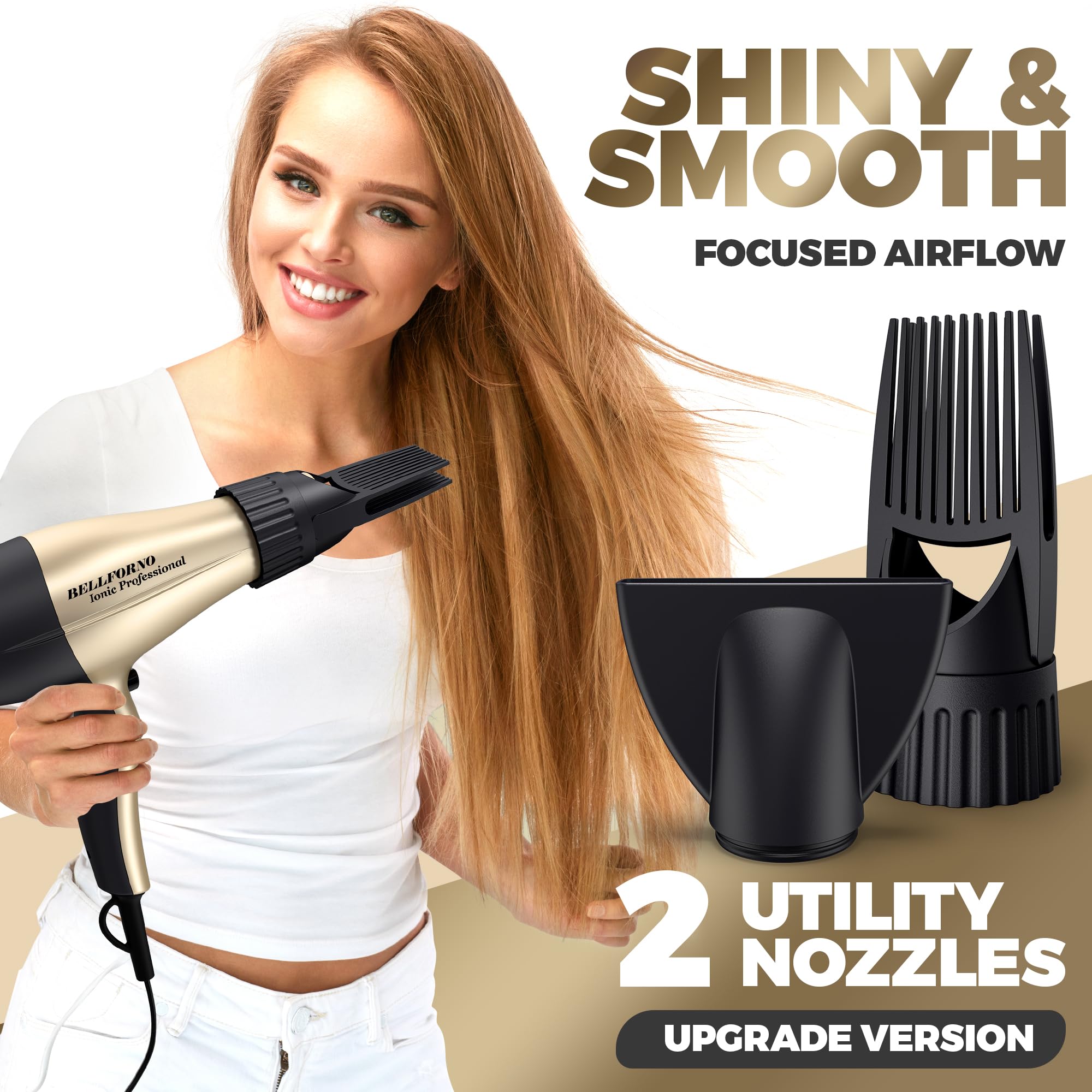 2200W High-Power Hair Dryer - Ionic Ceramic Tourmaline Technology, Lightweight Ergonomic Design with Cool Shot, Comb Attachments & Adjustable Heat/Speed, ADC Motor, Professional Salon Finish