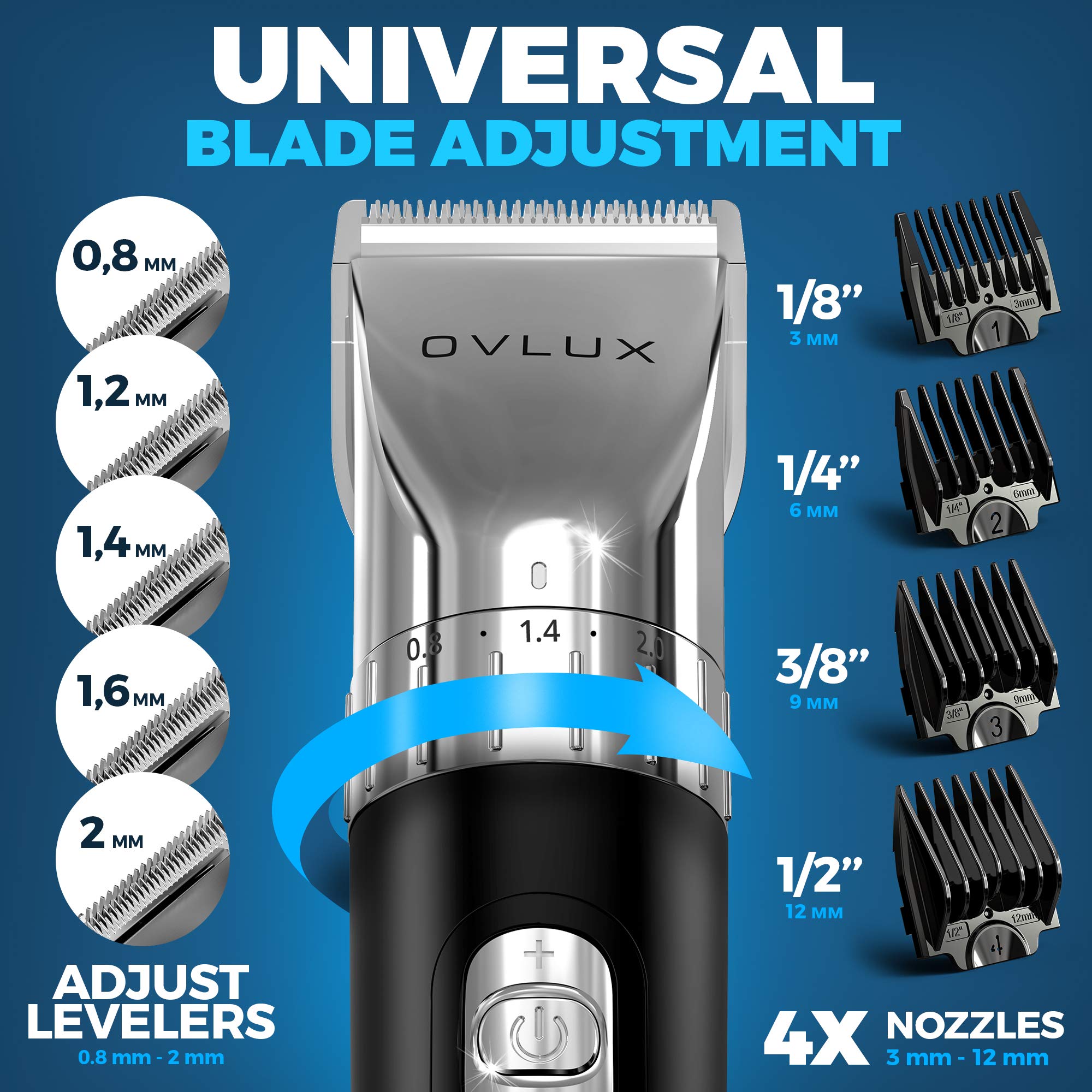 OVLUX Advanced Hair Clipper Kit - Versatile Corded/Cordless Use, Ergonomic with LED Display, Sharp Stainless Steel Blades, Perfect for Men’s Hair & Beard Styling, includes 4 Guide Combs & Accessories