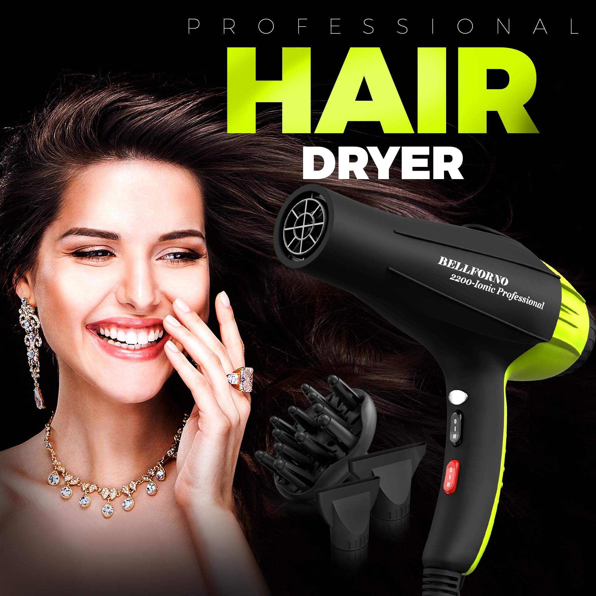 Professional Ionic 2200W Hair Dryer with Diffuser for Salon Use